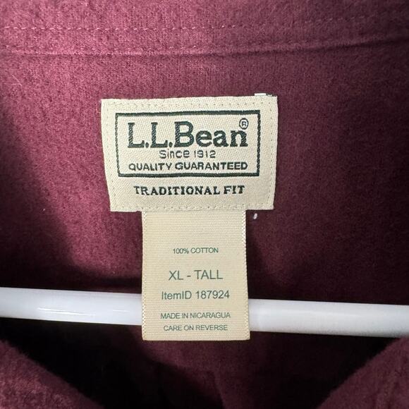 LL Bean Men's Chamois Shirt Traditional Fit Flannel Shirt Deep Wine Size XL Tall - Picture 5 of 6
